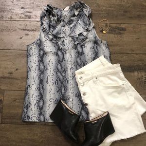 J Crew Silk Ruffle Snake Print Tank